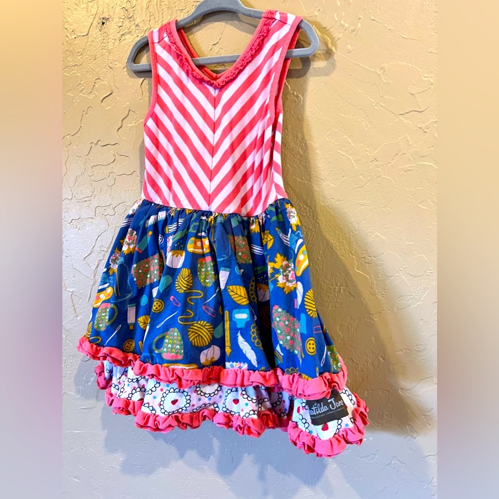 Matilda Jane Little Lass Pink and Blue Striped Kids Dress